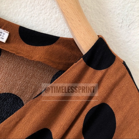 Mango Rust/Black Polkadots High-Low Midi Dress - Picture 3 of 4